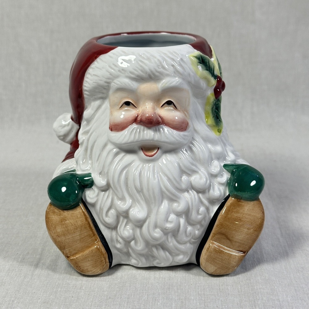 Fitz &‎ Floyd Laughing Santa Candle Jar Ceramic Glossy Essentials St Nick
